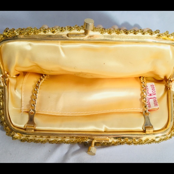 HANGING BEADS CLUTCH SATCHEL BAG GOLD - Picture 2 of 3